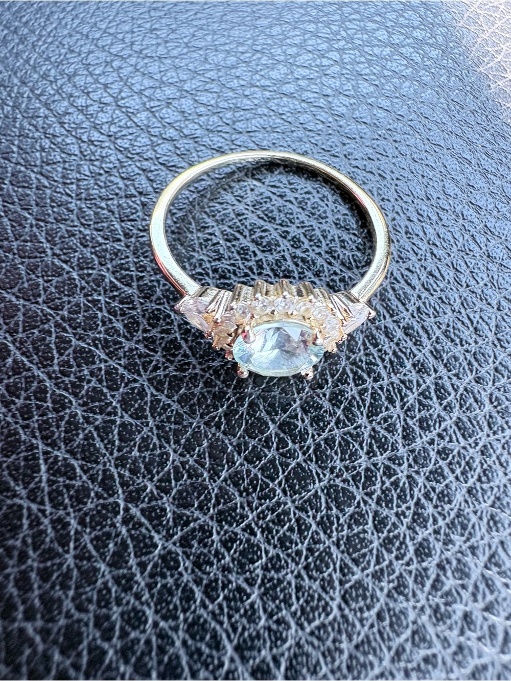 Gold and silver plated Women's Ring with Clear Oval Center Stone